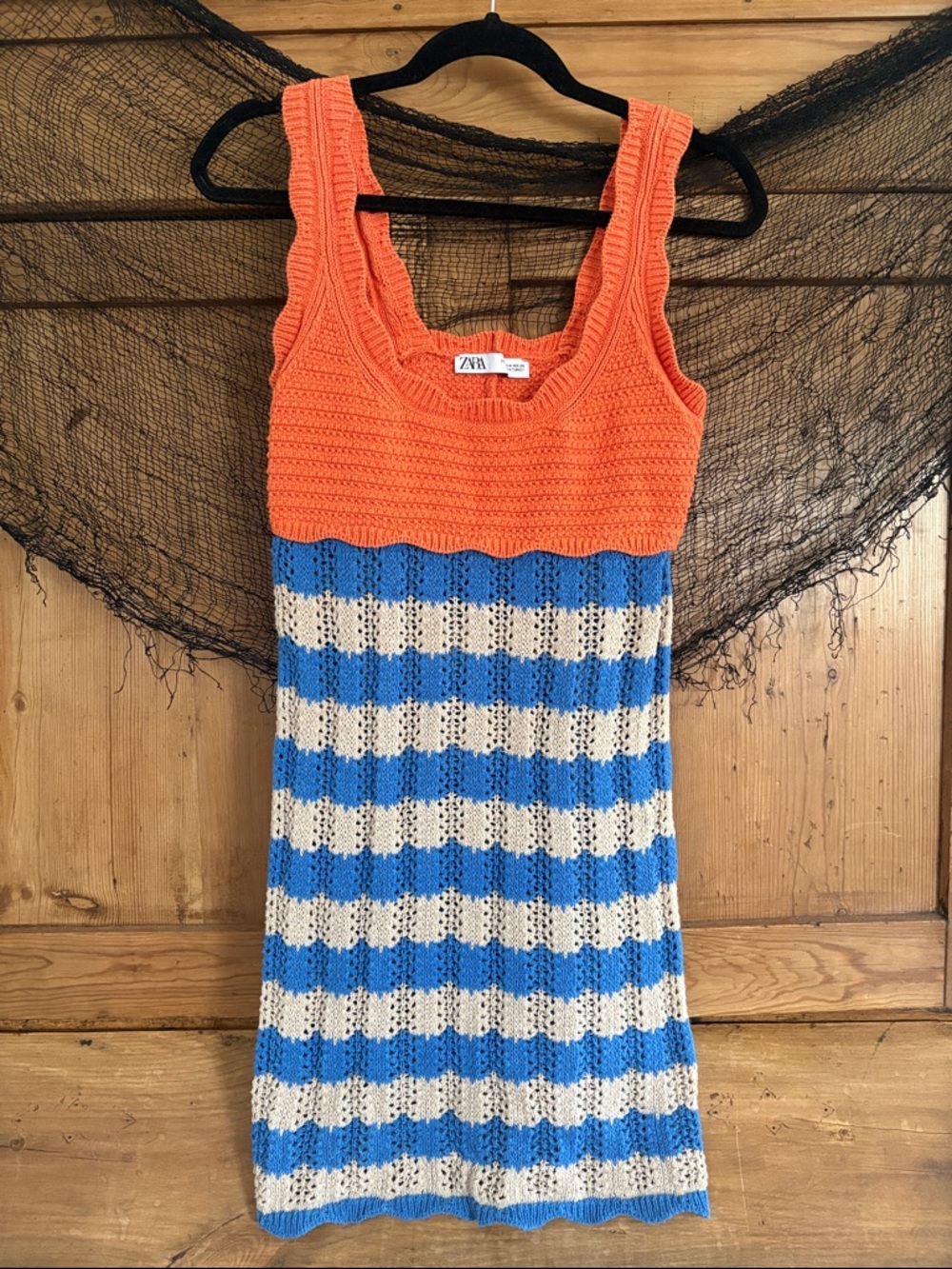 Zara Orange & Blue/ Cream Knit Dress size M